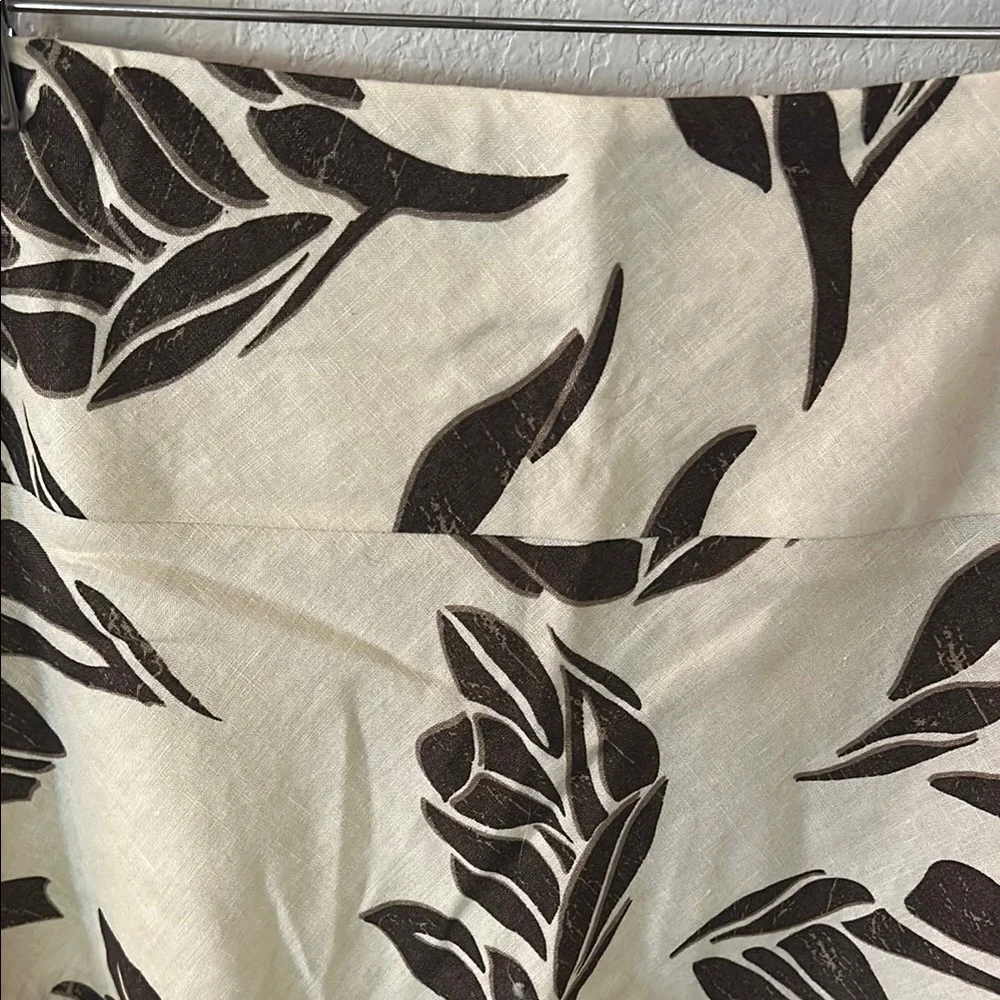 🤎 H&M Brown & Ivory Leaf Print Lined Linen A-Line Skirt Women’s Size 6 - Picture 6 of 16